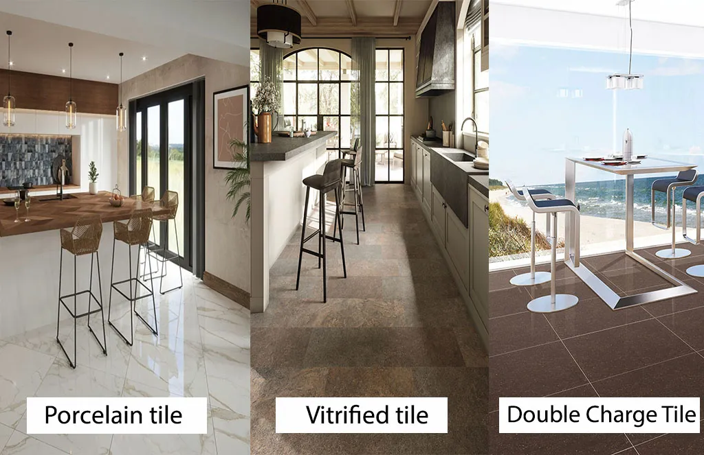 Difference between Porcelain Tiles vs Double Charge vs Vitrified tiles 